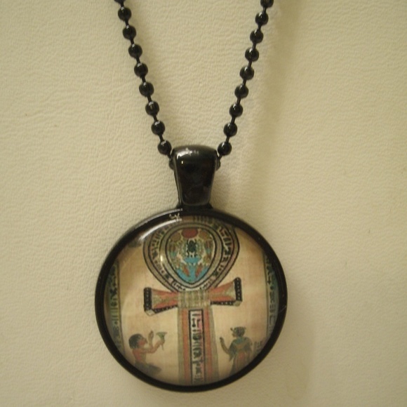 Egyptian Ankh Glass Cabochon Pendant Necklace - Picture 3 of 8
